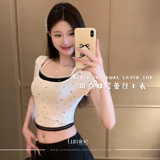 Black Dot Dual layer Top 斑点双层蕾丝上衣