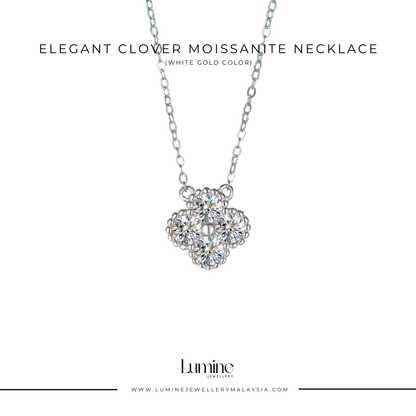 Elegant Clover Moissanite Necklace with Cert (GRA Certified Moissanite | S925)