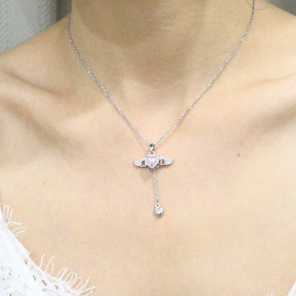 Pink Angel Heart Necklace