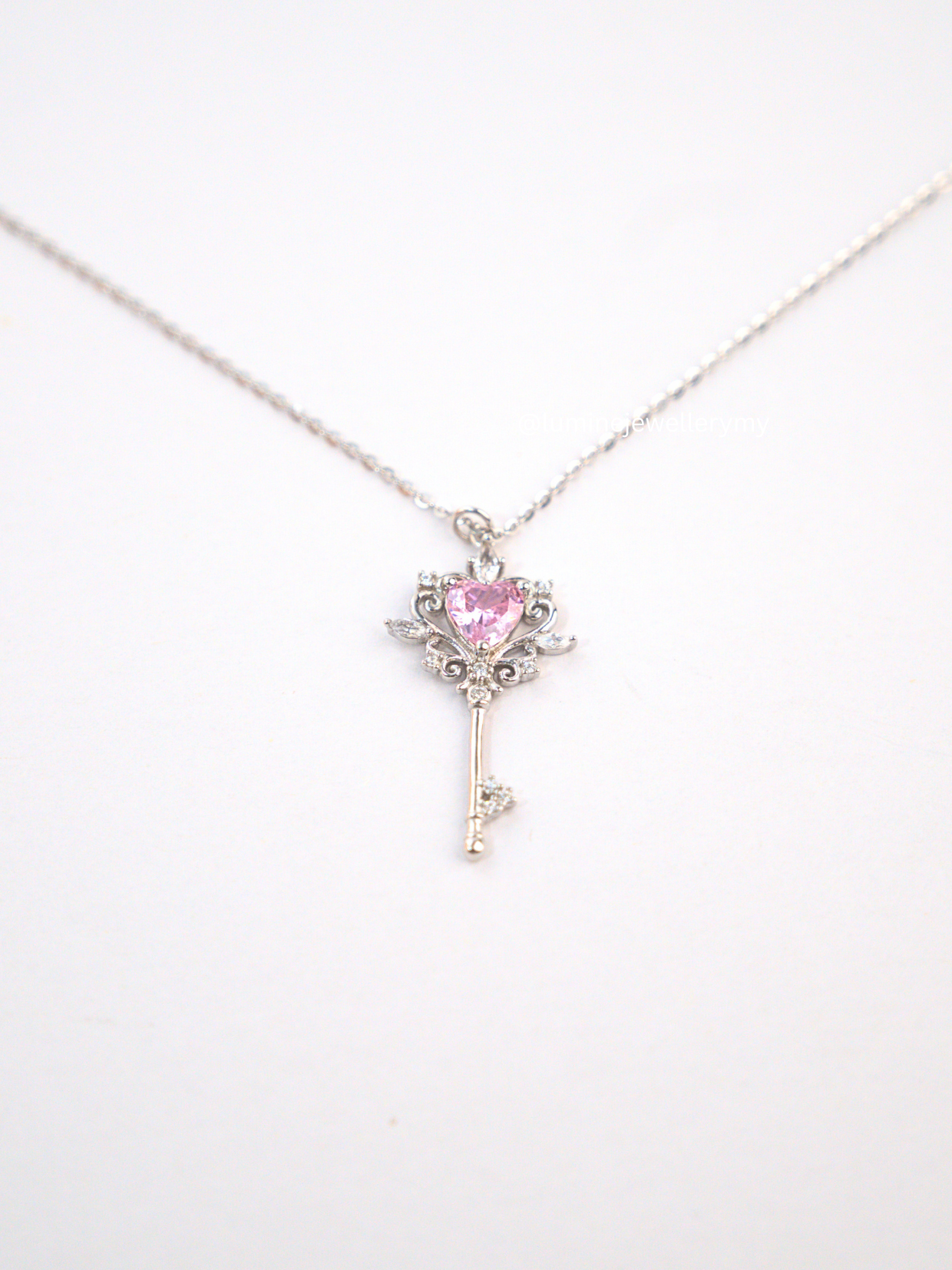 Sweetheart Key Necklace (Pink Zircon)