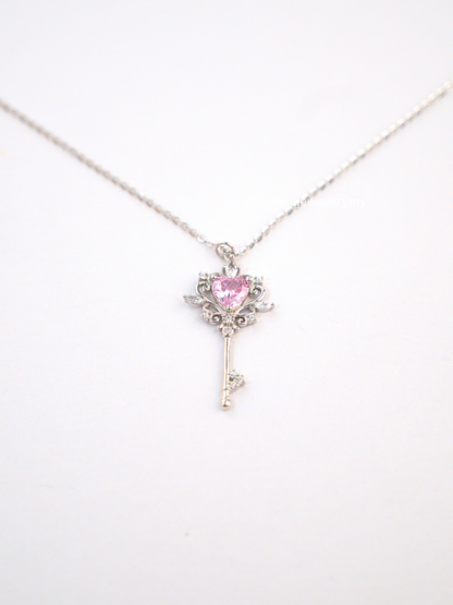 Sweetheart Key Necklace (Pink Zircon)