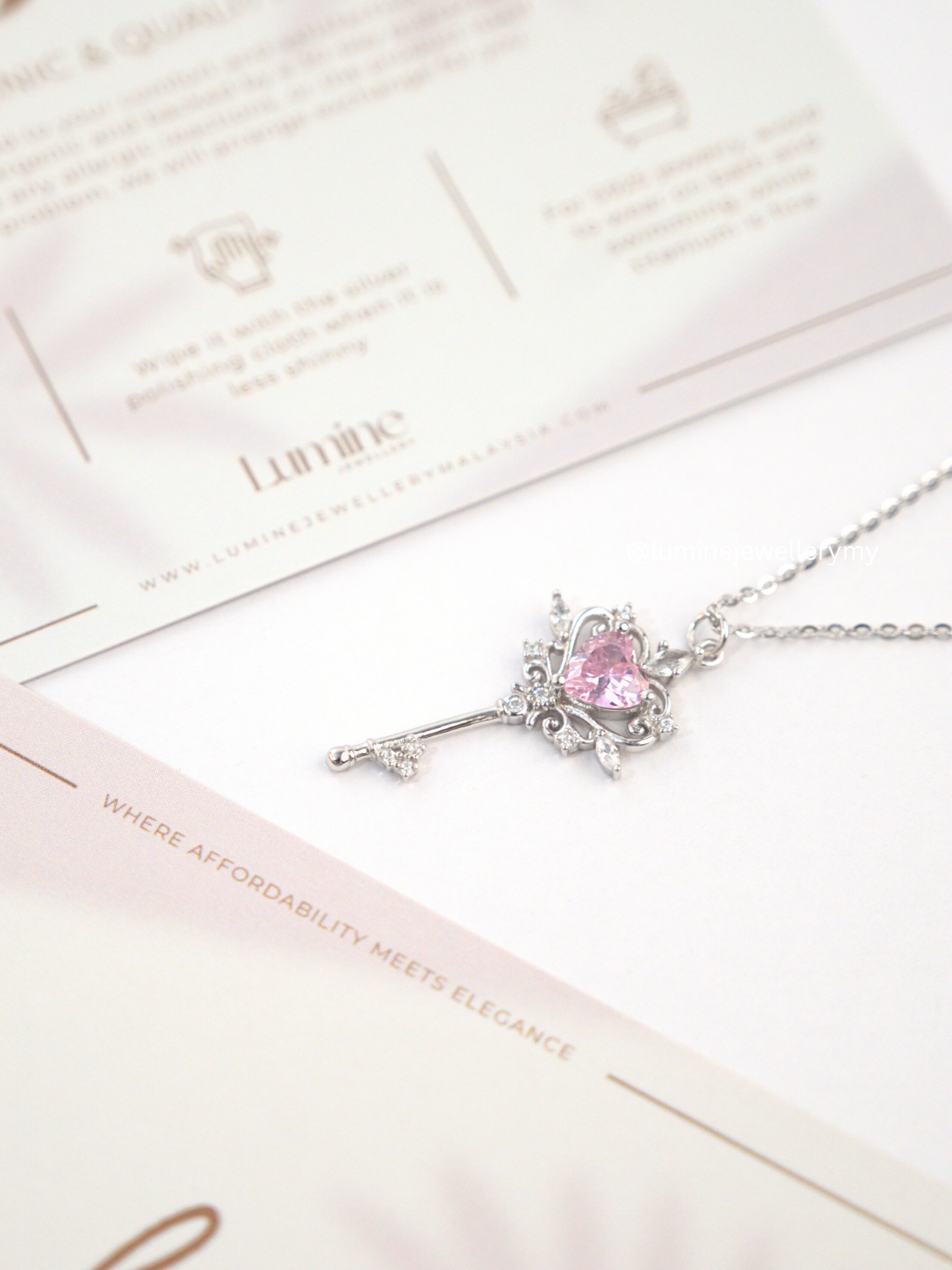 Sweetheart Key Necklace (Pink Zircon)