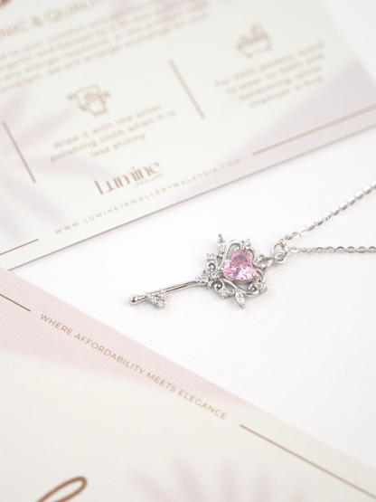 Sweetheart Key Necklace (Pink Zircon)