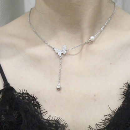 Diamond Butterfly Teardrop Necklace