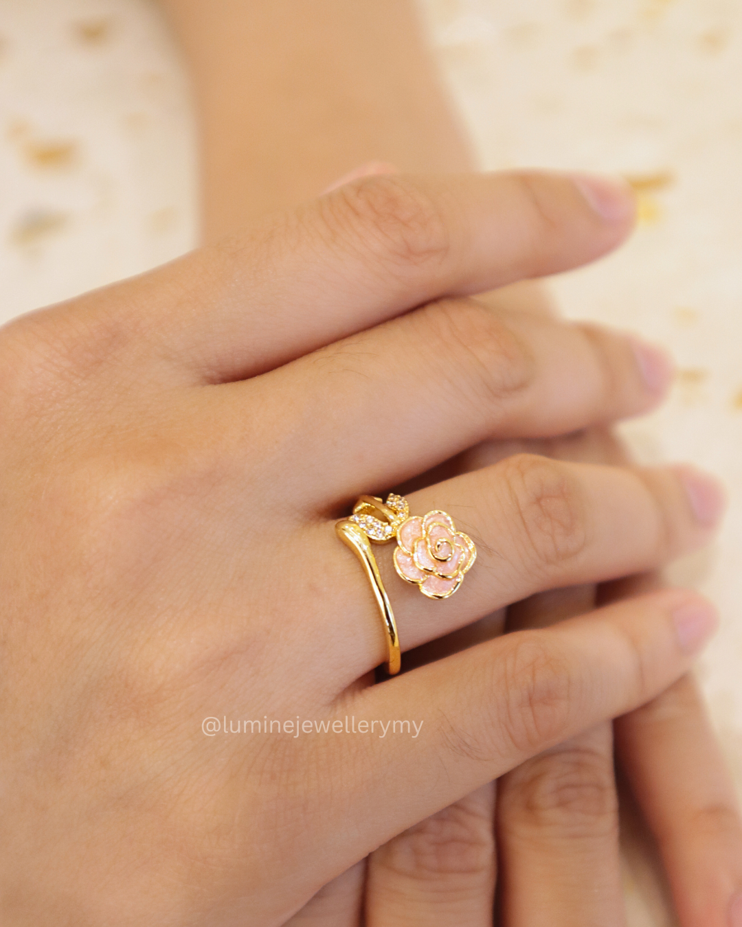 3D Pink Rose Open Ring