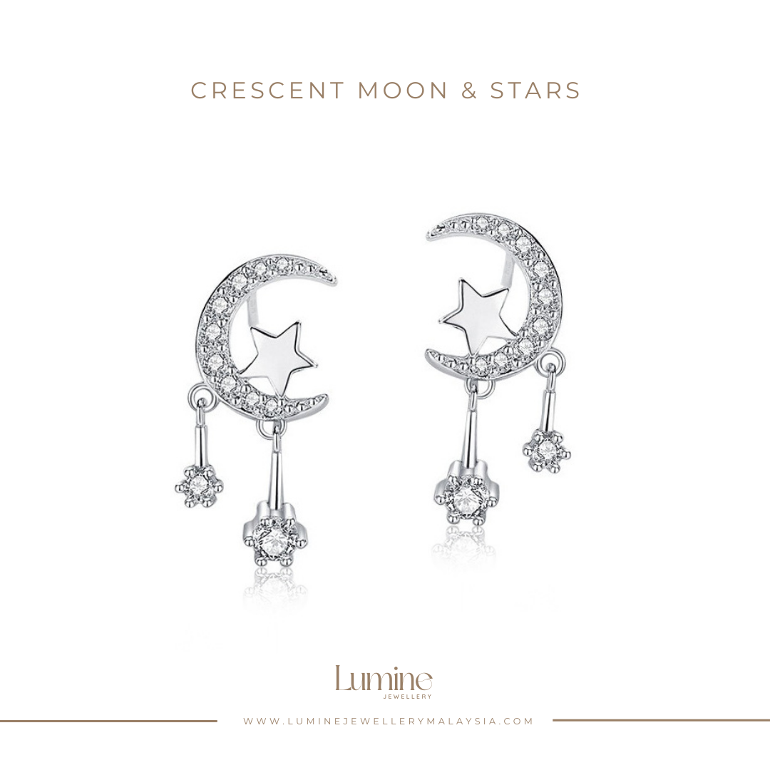 Crescent moon & Stars Studs