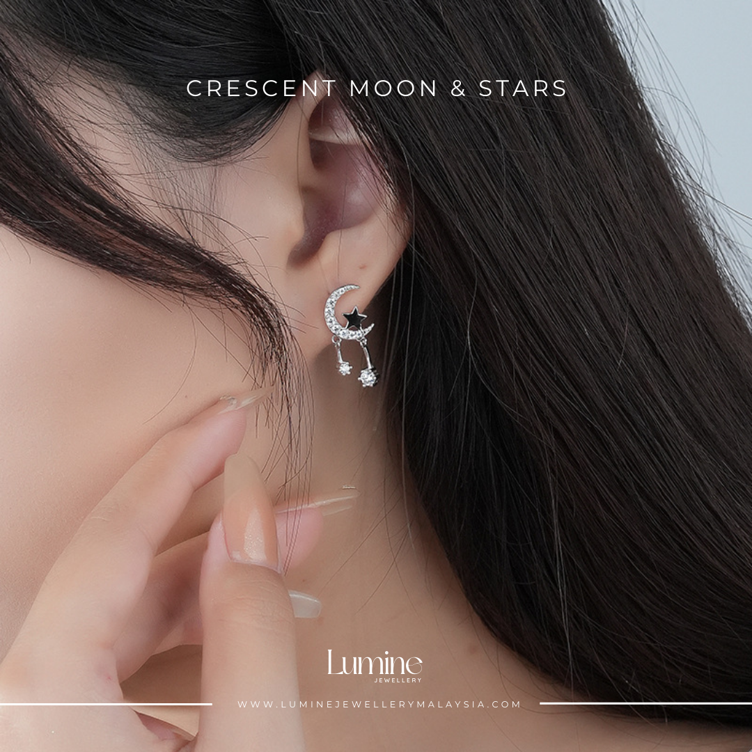 Crescent moon & Stars Studs