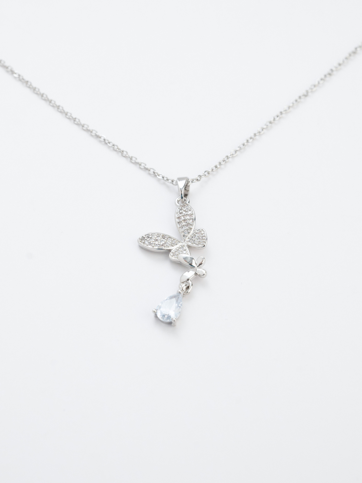 Sapphire Teardrop Diamond Butterfly Necklace