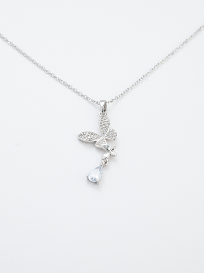 Sapphire Teardrop Diamond Butterfly Necklace