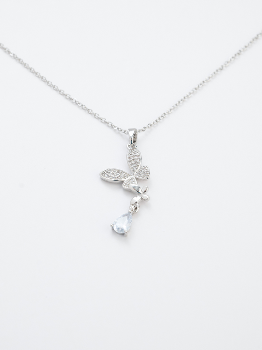 Sapphire Teardrop Diamond Butterfly Necklace