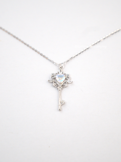 Sweetheart Key Necklace (Rainbow Zircon)
