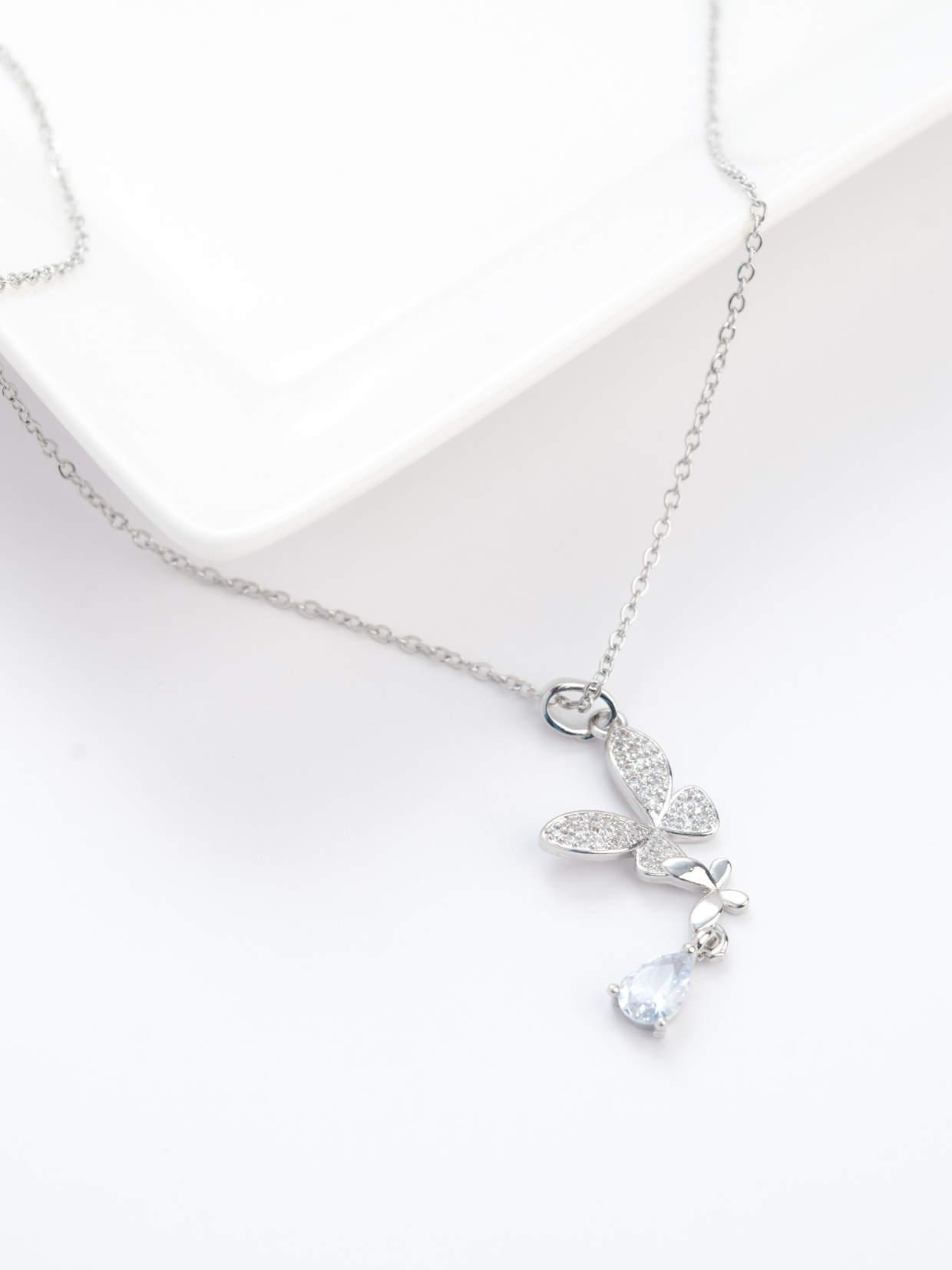 Sapphire Teardrop Diamond Butterfly Necklace