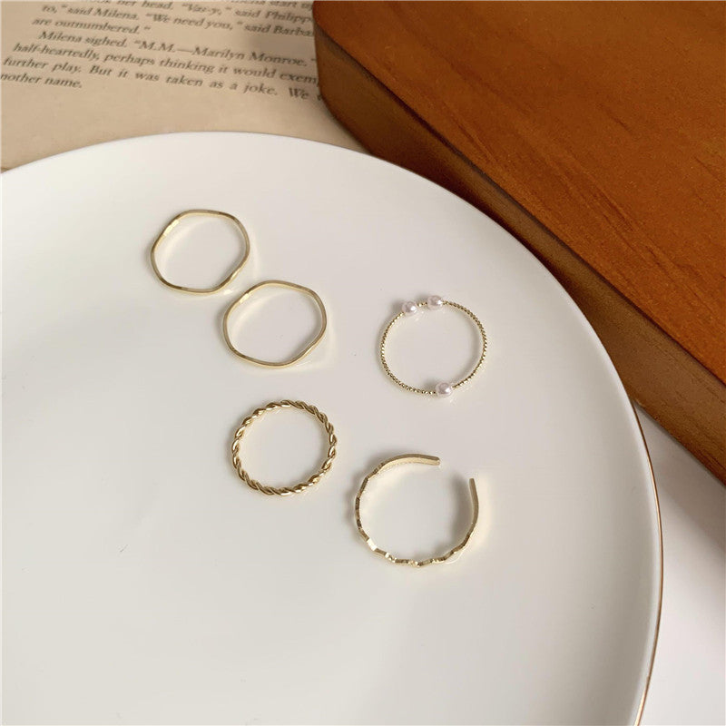 Japan Style Wave Pearl Combo Rings