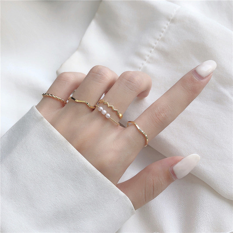 Japan Style Wave Pearl Combo Rings