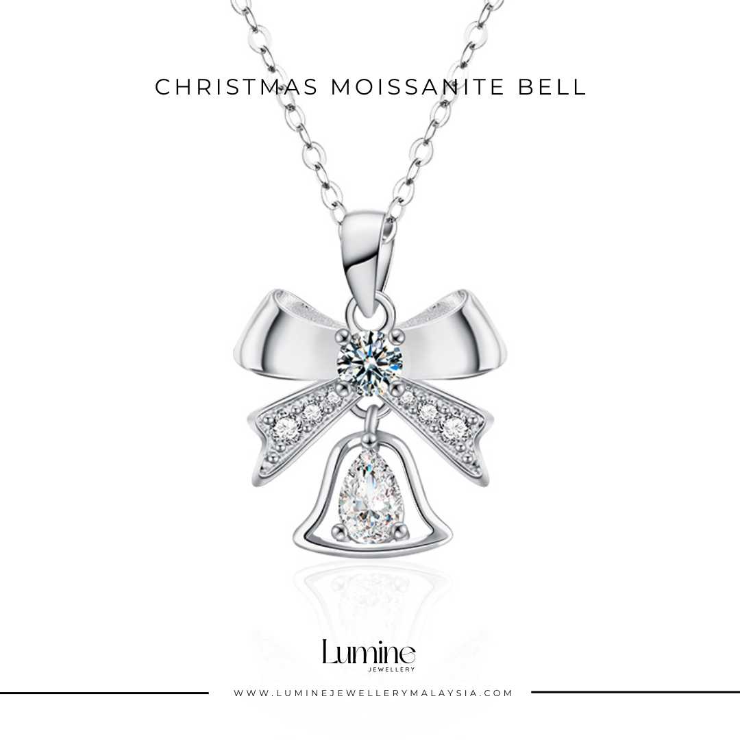 Christmas Moissanite Bell Necklace with Cert (GRA Certified Moissanite | S925)