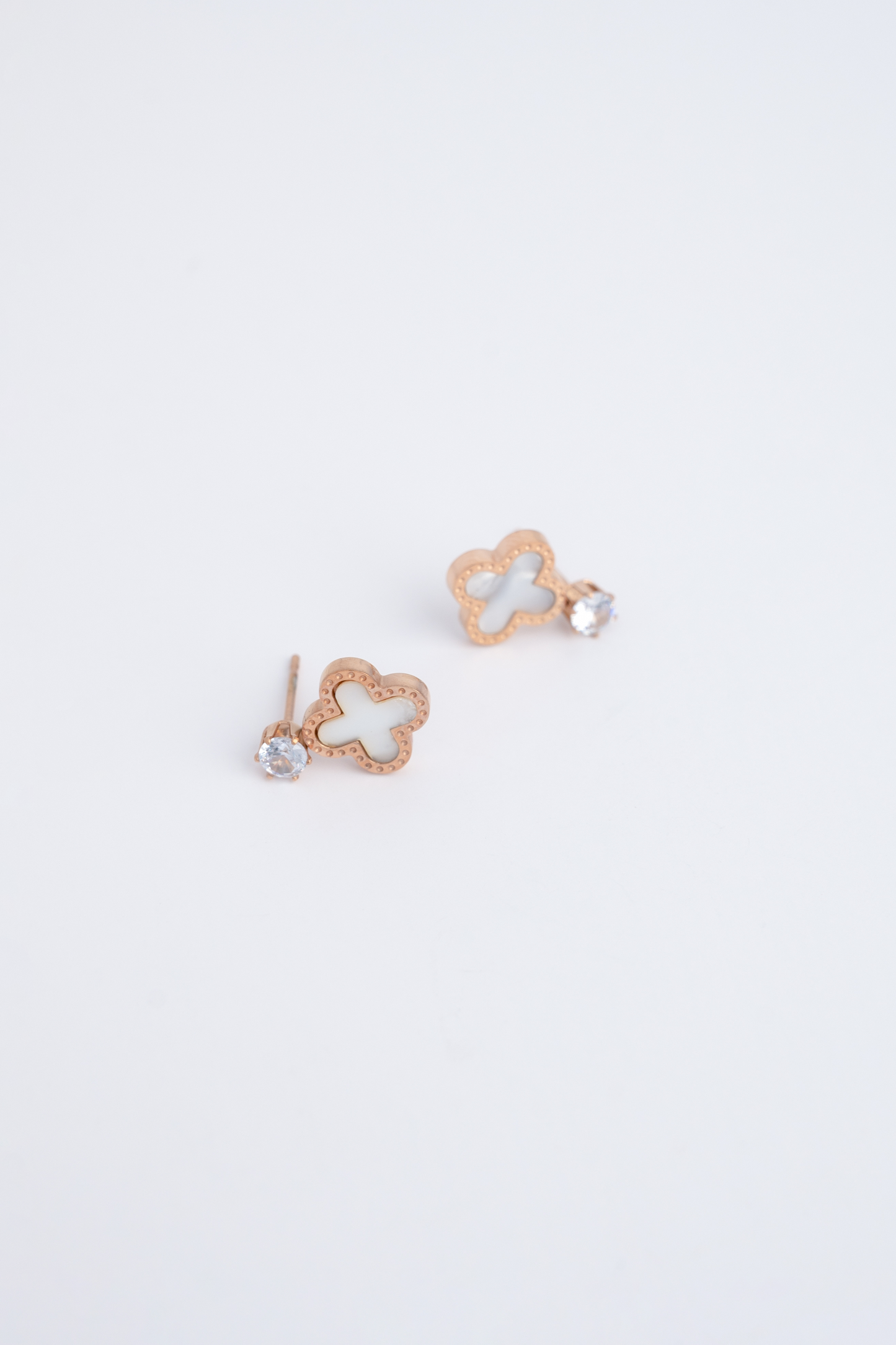 Rose Gold White Clover Earrings