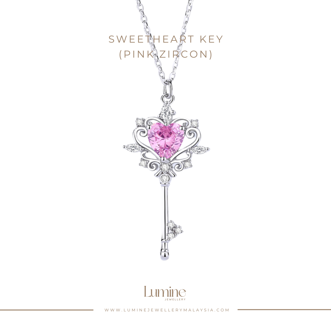 Sweetheart Key Necklace (Pink Zircon)