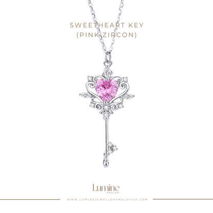Sweetheart Key Necklace (Pink Zircon)
