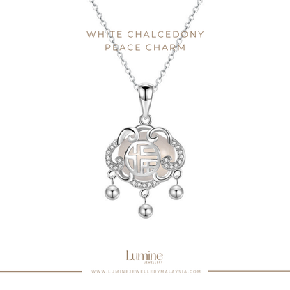 White Chalcedony Peace Charm Necklace