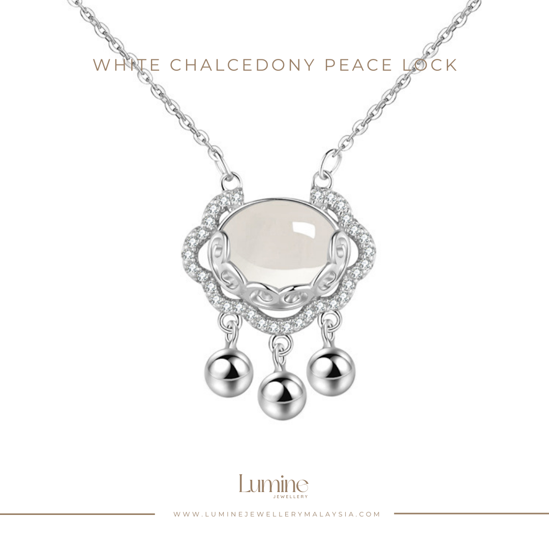 White Chalcedony Peace Lock Necklace