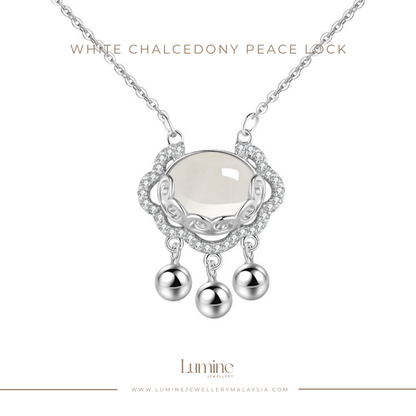 White Chalcedony Peace Lock Necklace