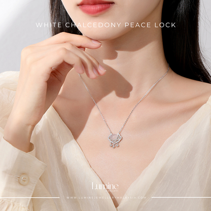 White Chalcedony Peace Lock Necklace
