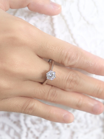 Classic Six Claw Moissanite Diamond Ring (With Cert)