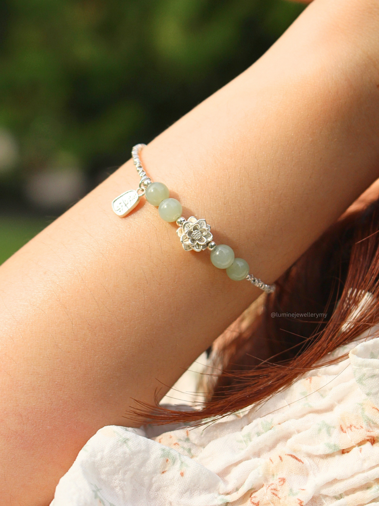 Silver Jade Blessings Bracelet (Made by Nephrite)