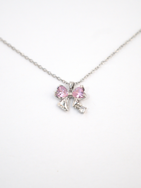 Pinky Diamond Bowknot Necklace