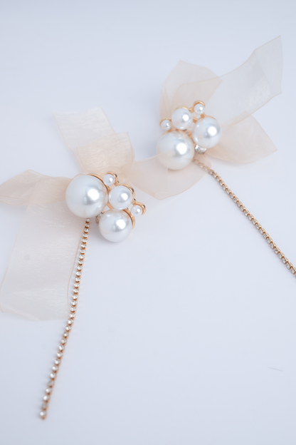 Large Pearl Bowknot Tassel Earrings