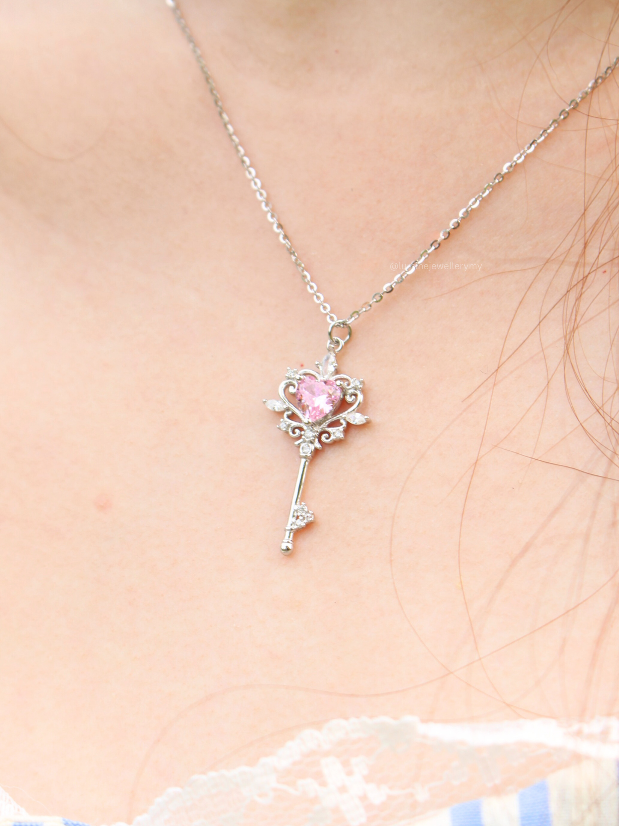 Sweetheart Key Necklace (Pink Zircon)