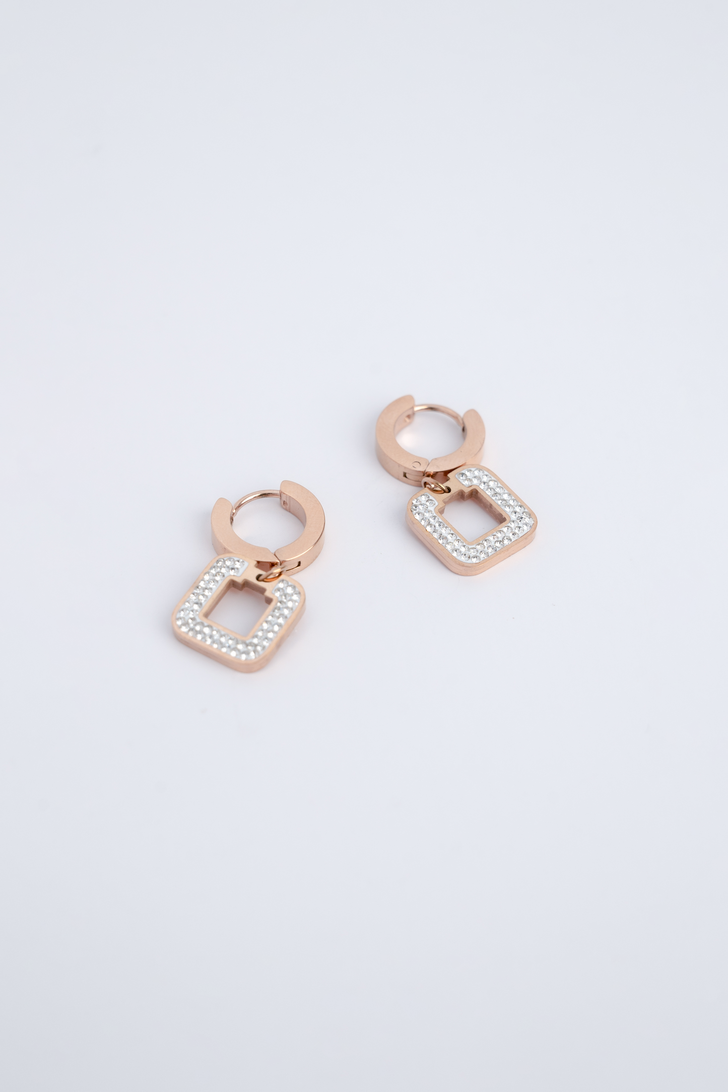 Rose Gold Full Diamond Rectangle Earrings