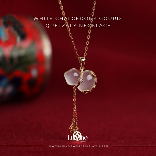 White Chalcedony Gourd Quetzaly Necklace