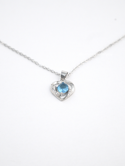 Tiny Blue Diamond Heart Necklace