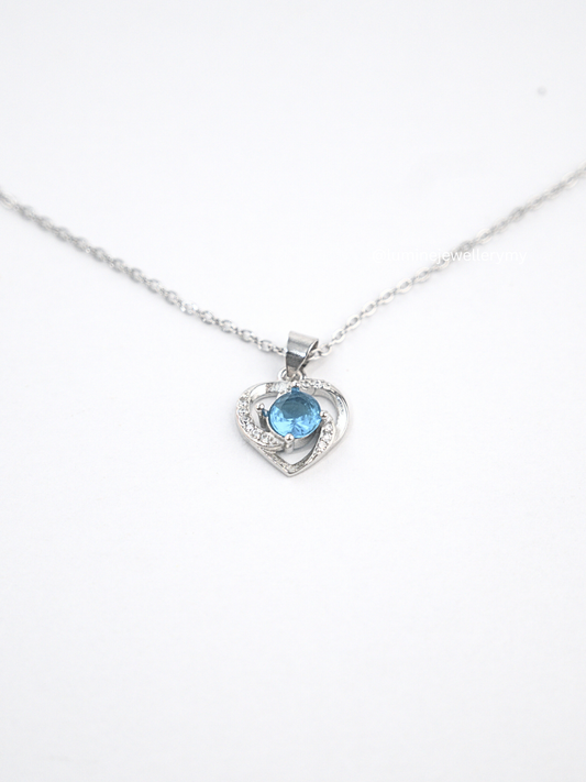 Tiny Blue Diamond Heart Necklace