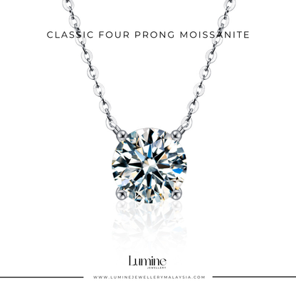 Classic Four Prong Moissanite Necklace with Cert (GRA Certified Moissanite | S925)