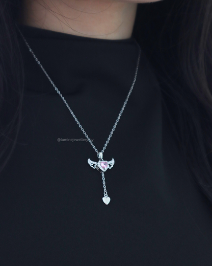 Pink Angel Heart Necklace