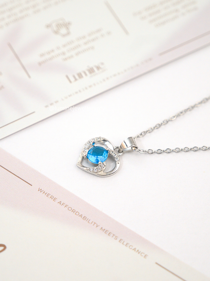 Tiny Blue Diamond Heart Necklace