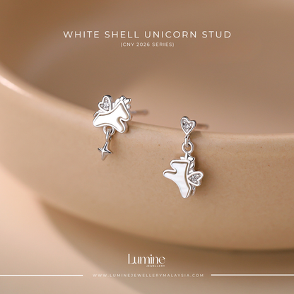 White Shell Unicorn Studs 白贝马上有钱耳环