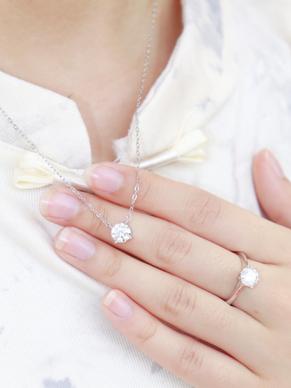 Classic Four Prong Moissanite Necklace with Cert (GRA Certified Moissanite | S925)