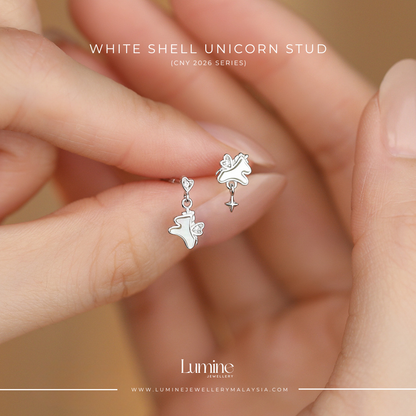 White Shell Unicorn Studs 白贝马上有钱耳环