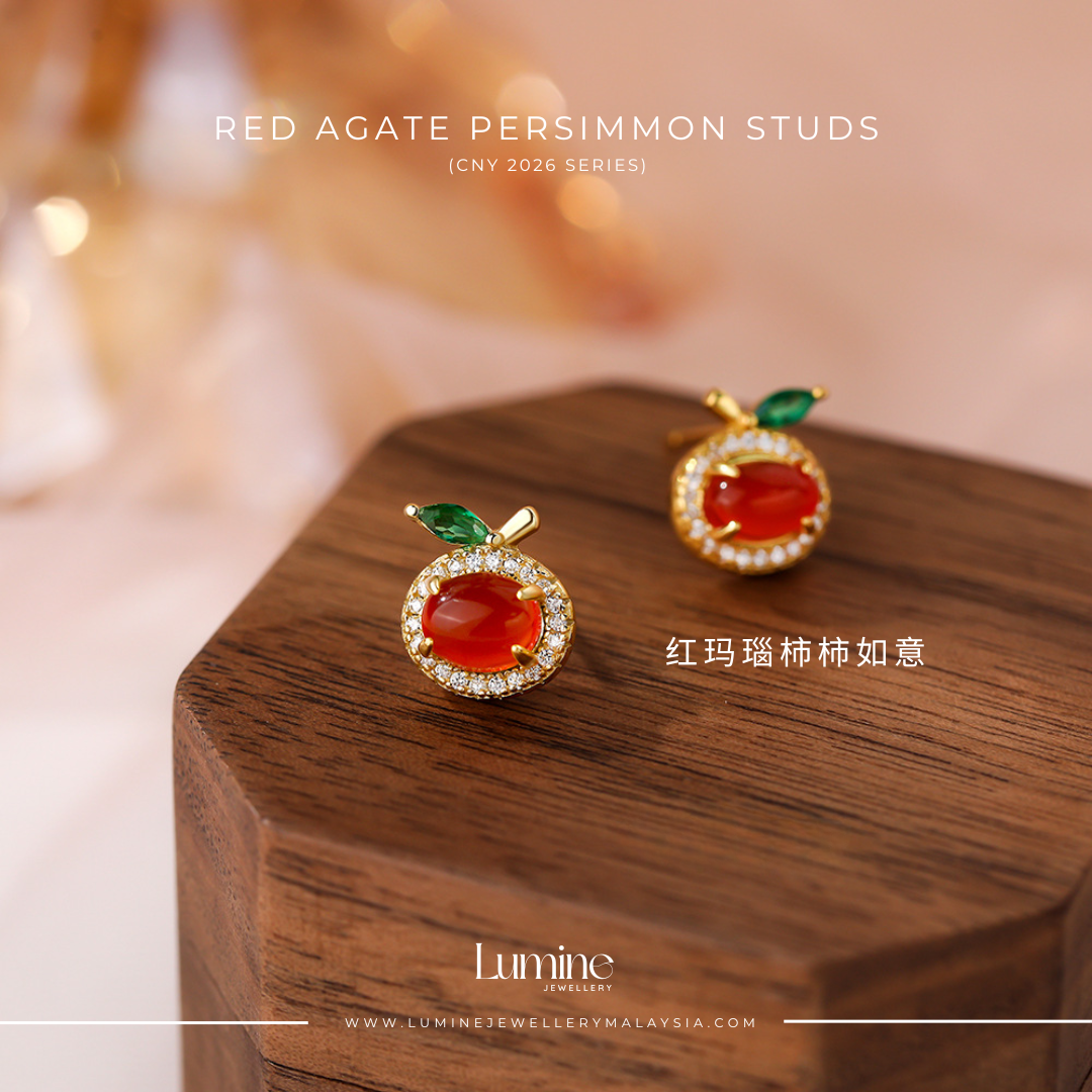 Red Agate Persimmon Studs 红玛瑙柿柿如意