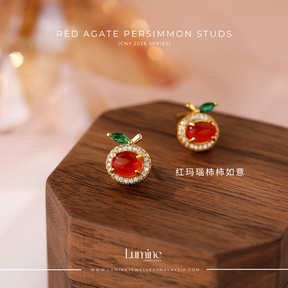 Red Agate Persimmon Studs 红玛瑙柿柿如意