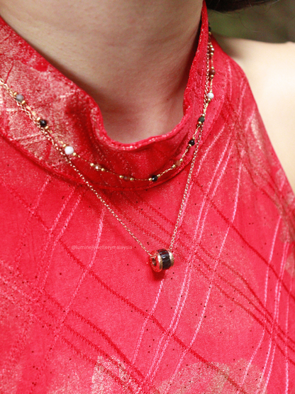 Trendy Handmade Silk Beaded Gold Necklace