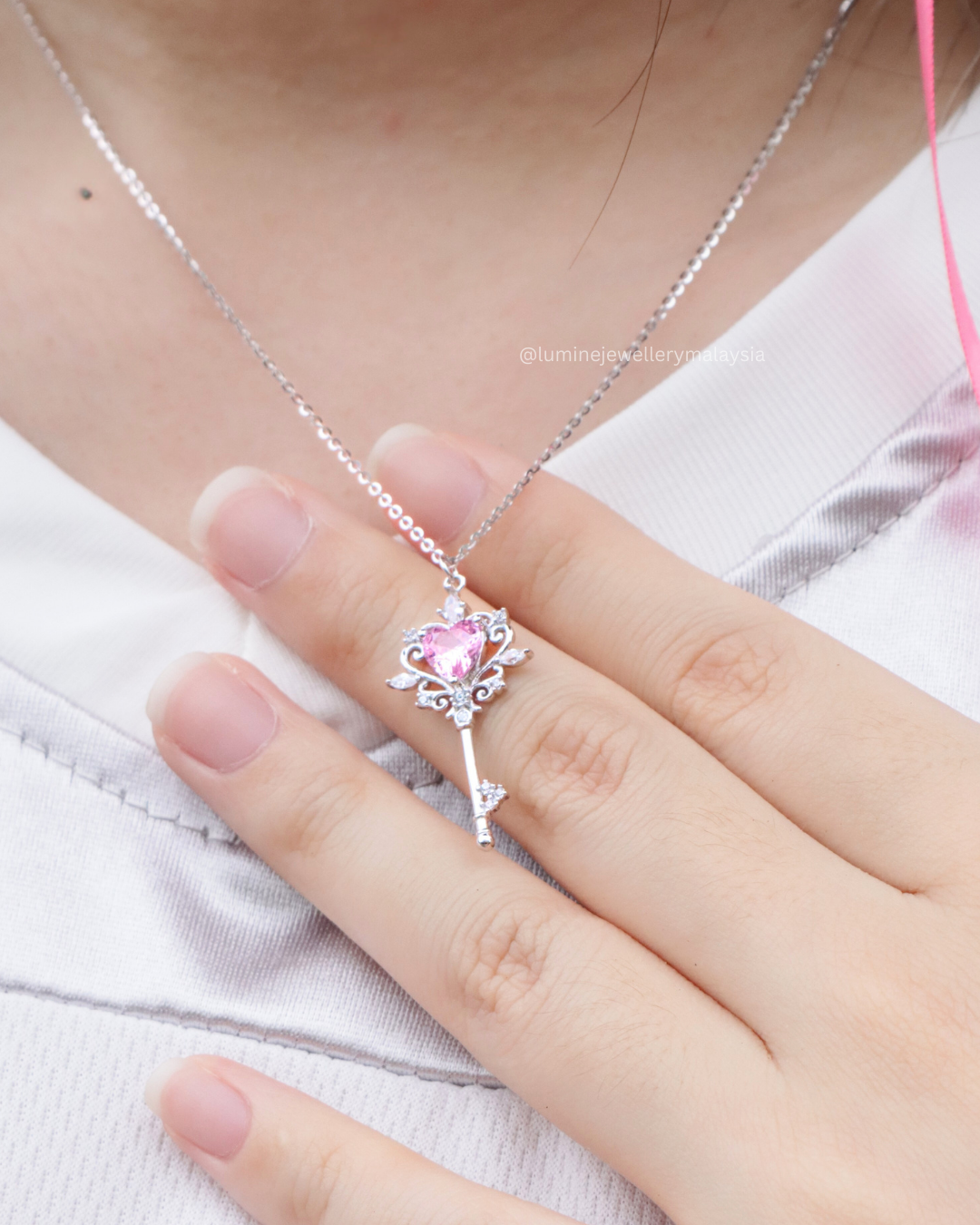 Sweetheart Key Necklace (Pink Zircon)