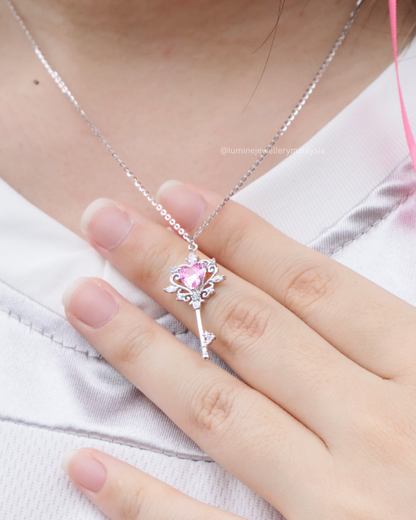Sweetheart Key Necklace (Pink Zircon)