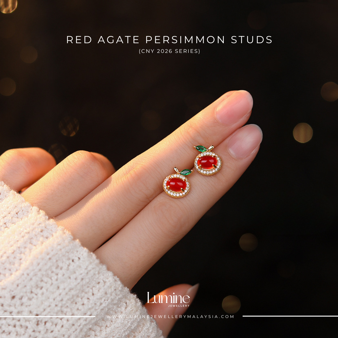 Red Agate Persimmon Studs 红玛瑙柿柿如意