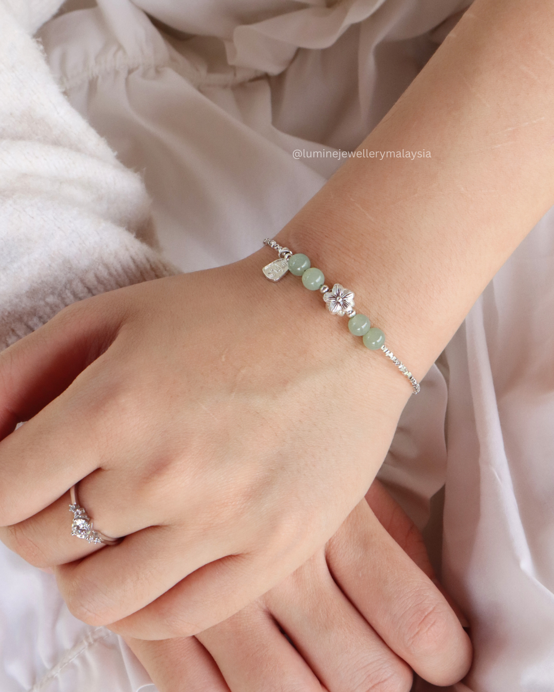 Silver Jade Blessings Bracelet (Made by Nephrite)