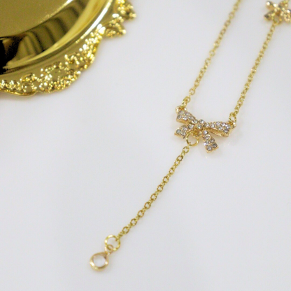 Gold Bowknot Teardrop Necklace