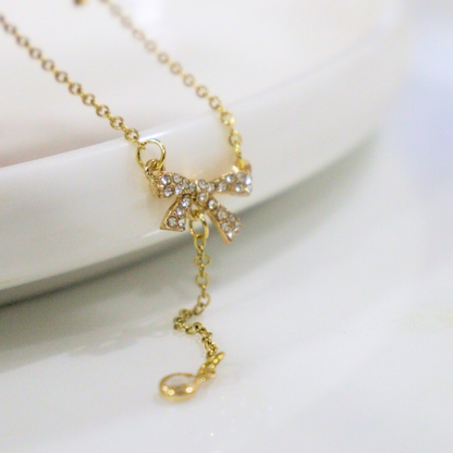 Gold Bowknot Teardrop Necklace